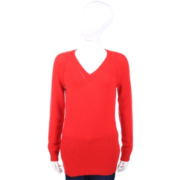 ALLUDE 喀什米爾紅色縷空V領織紋羊毛衫