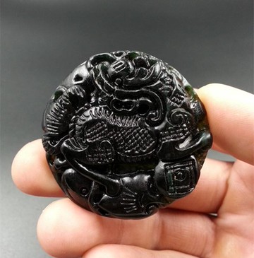 A貨 天然玉石新疆和田墨玉貔貅玉掛件吊墜