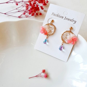 妍語手作 共4款 925銀 畢業 耳環 耳針 耳夾 花 捕夢網 水滴 琉璃