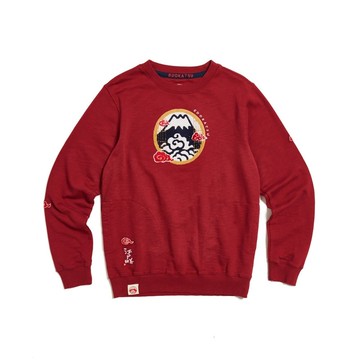 江戶勝 日系 男裝 富士窗景厚長袖T恤(暗桔色) #上衣