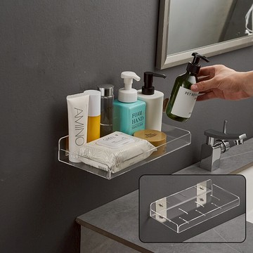 鏡前置物架 酒店衛生間置物架壁掛墻上黑色免打孔洗手間鏡前洗漱臺浴室收納架【CM12080】