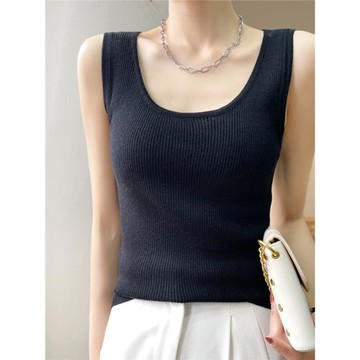 春夏季精紡高支超細羊毛線針織吊帶背心女圓領內搭修身顯瘦打底衫