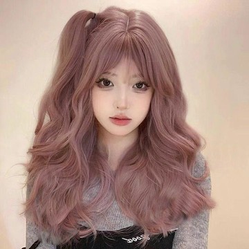 粉色長捲髮整頂假髮🔮女生全頭套 啞光粉大波浪 Lolita長髮 自然仿真髮感 日常穿搭 角色拍照造型