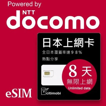 【citimobi 上網卡】eSIM日本8天上網吃到飽不限量(2GB/日高速流量)日本網卡 日本SIM 日本 網卡