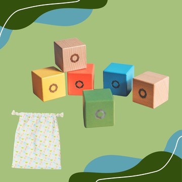 不傷心福利品【彩虹積木組 + 有機棉布束口袋】 精細動作・創造力