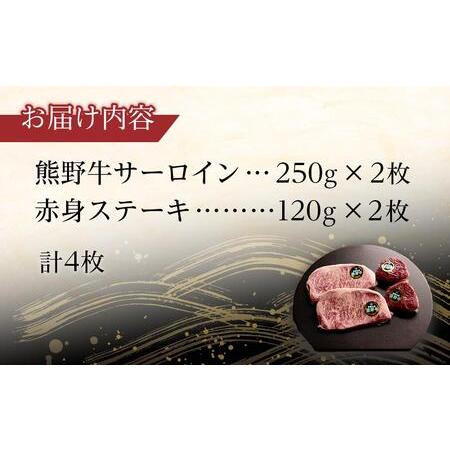 ふるさと納税 熊野牛 セット サーロイン 250g 2枚 赤身ステーキ 120g 2枚  和歌山県和歌山市