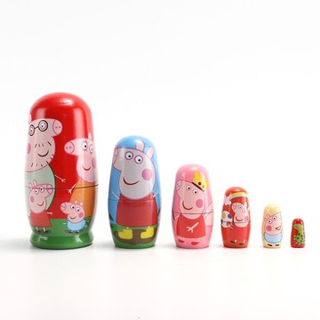 台灣發貨🔸佩佩豬套娃✅工藝品 木質玩具 俄羅斯套娃 卡通彩繪 生日禮物 居家擺飾 紀念品