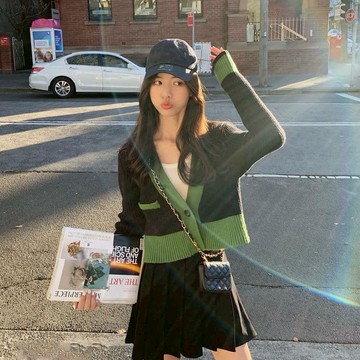 撞色別緻針織衫短版小外套