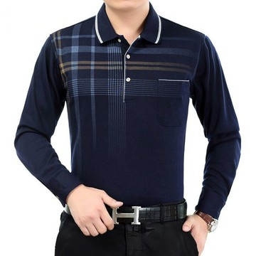 春秋男士長袖T恤男夏季中老年人衣服翻領打底衫薄款爸爸裝棉體恤長袖POLO衫 純棉長POLO衫 棉質衫 立領 長POLO衫
