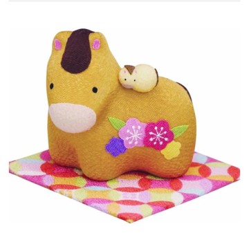 京都縮緬擺飾-花親子馬(茶)