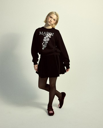 MARDI MERCREDI 印花大學TEE 黑色 百合花 粉白花 純棉 SWEATSHIRT RAGLAN LILIES 01