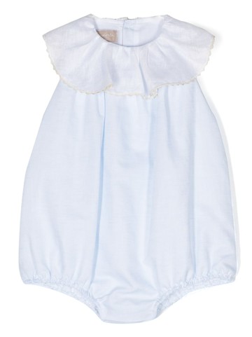 La Stupenderia - ruffle-collar shortie - kids - Linen/Flax/Cotton/Cotton - 12 mth - Blue