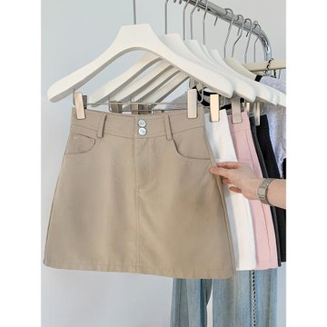 雙扣純色休閑半身裙女秋季2025新款高腰包臀裙時尚百搭a字短裙子