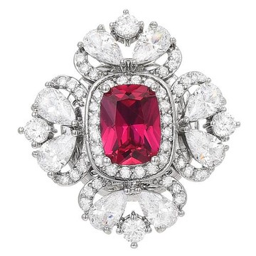 RJ New York 歐風個性幾何紅晶鑽磁吸防走光胸針別針兩用款(銀色)