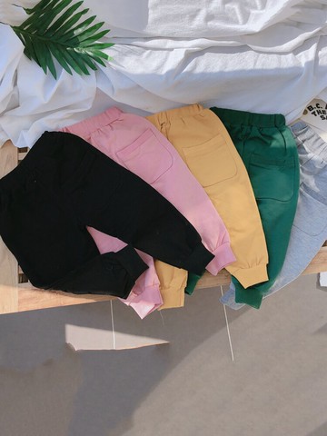 春秋季新款 中小童帥氣舒適純色運動褲 男女童百搭束口休閑褲1入