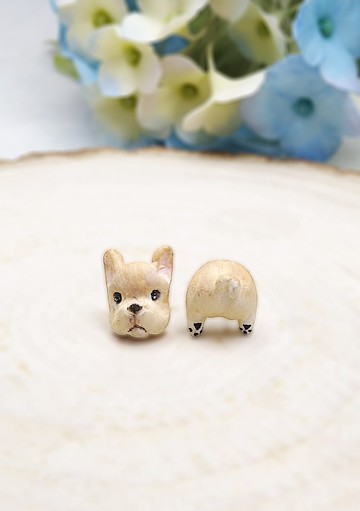 全手制 啡色 波士頓梗 波士頓犬防敏感耳針 耳釘/耳夾