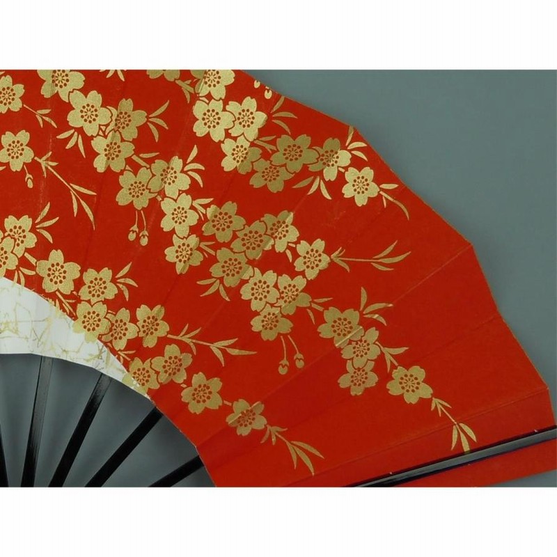 舞扇子 日本舞踊、踊り用 29cm 桜柄・いぶし金・赤・白 黒塗骨