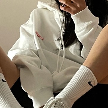 白色衛衣女春秋薄款ins潮設計感寬松慵懶風bf連帽外套上衣服