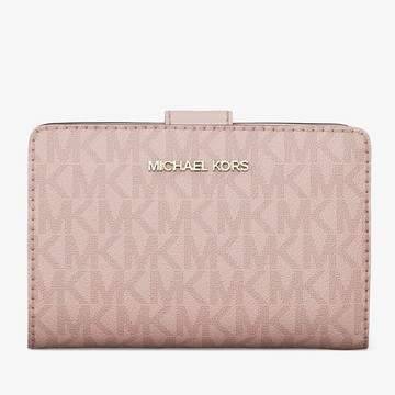 MICHAEL KORS 經典老花雙層中夾 防刮老花PVC塗層帆布 雙折錢包 長夾 皮夾 M03728 粉色MK(現貨)▶指定Outlet商品5折起☆現貨【送禮首選★APP下單點數4倍送】