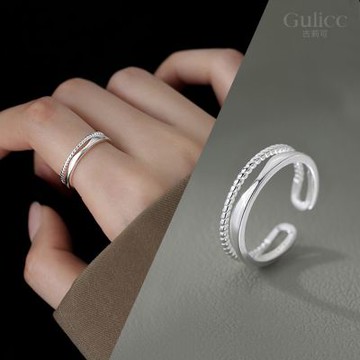 Gulicc 簡約 縷空 線條 雙層戒(戒指 尾戒 食指戒 指環 禮物 生日禮物 雙11 聖誕節)