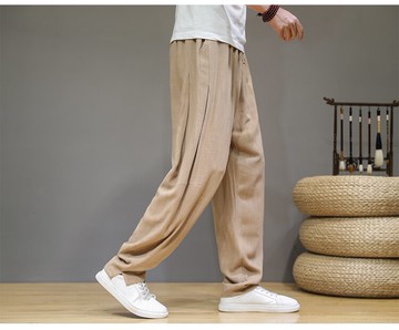 FINDSENSE X  男棉麻男士大碼寬鬆亞麻薄款休閑褲小腳開衩