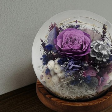Enman永生花水晶玻璃球擺設 - 紫霞色