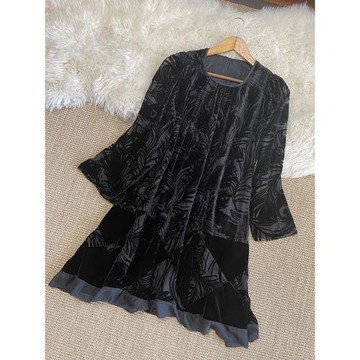 外貿秋雙層里外桑蠶絲真絲絲絨連衣裙女中長款真絲絨露背寬松顯瘦