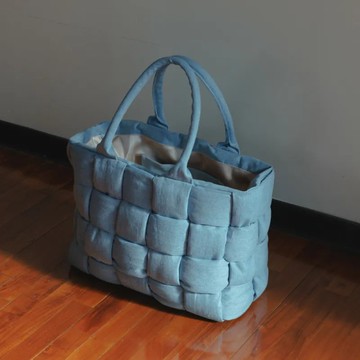 家庭兄弟－澎澎份量編織丹寧托特包