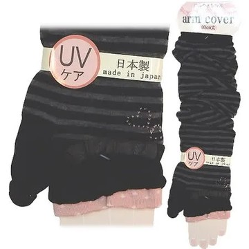 【波克貓哈日網】日本製UV袖套◇紗黑底灰條紋◇《套至手臂》60cm