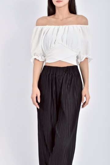 (S) 後綁帶白色短袖上衣