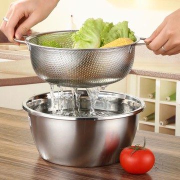 漏盆組合加厚圓形不銹鋼瀝水盆洗菜籃洗菜盆洗淘米盆米篩瀝水籃