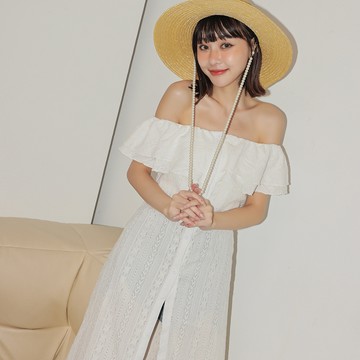 優雅荷葉邊連身裙-白【KT23657】-2色