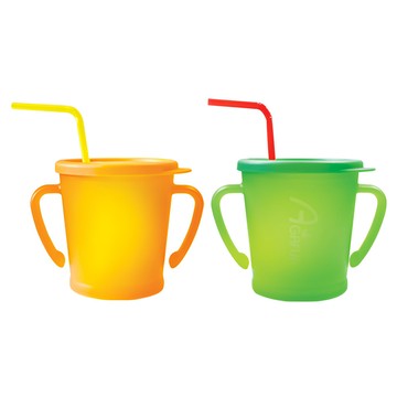 AGAFURA 雙耳吸管杯 Set  300ml  橙色 + 綠色  2入
