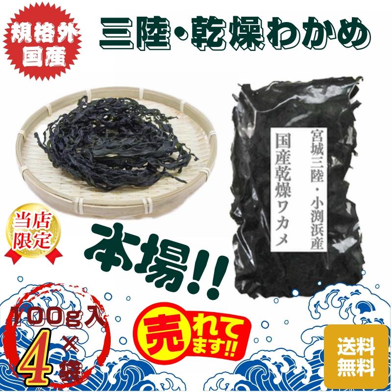 規格外　宮城・三陸小渕浜産　乾燥ワカメ　１００g  袋×４袋　送料無料