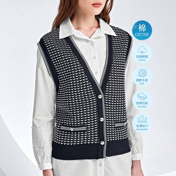 ILEY伊蕾 格紋小香風針織背心外套(深藍色；M-XL)1234405710