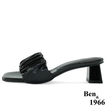 Ben&1966高級頭層羊皮流行低跟拖鞋-黑(226051)