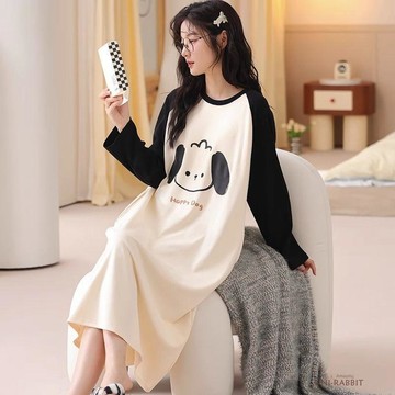 胖mm睡裙女寬鬆長袖大碼睡衣卡通學生長款連衣裙家居服家居服女生睡衣居家服可愛睡裙睡裙