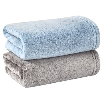 唯薩 7A 抗菌珊瑚絨毛巾/浴巾套裝 柔軟吸水 不易掉毛 速乾  藍色 + 灰色  1組