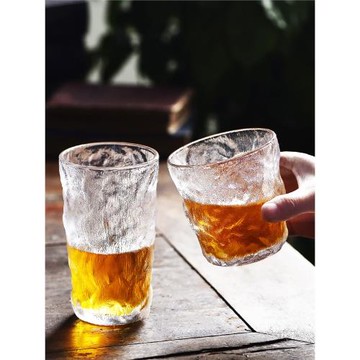 冰川紋玻璃杯透明高顏值水杯女果汁飲料杯ins風杯子咖啡杯啤酒杯