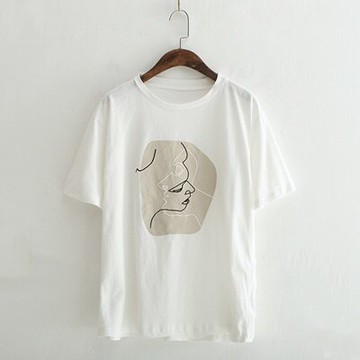 現貨+預購 短袖T恤圓領上衣-抽象人物印花休閒女打底衫2色73sy30【獨家進口】【米蘭精品】