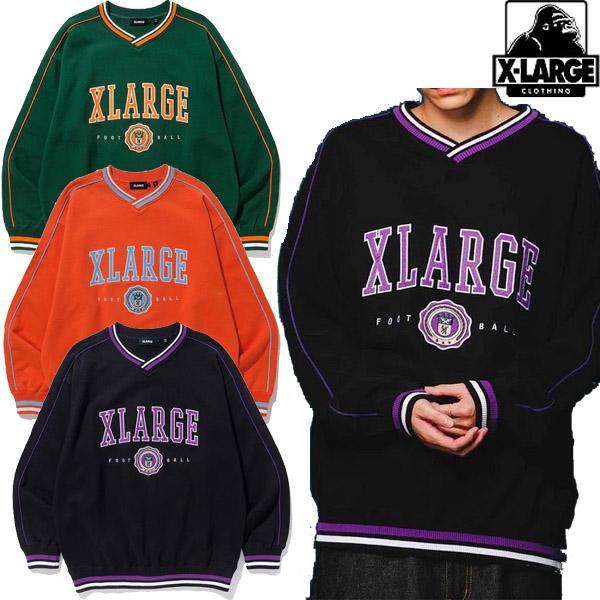 エクストララージ XLARGE PIPING V NECK SWEAT パイピング Ｖネック スウェット トレーナー ロゴ 刺しゅう ライン メンズ  ブランド ストリート | LINEブランドカタログ