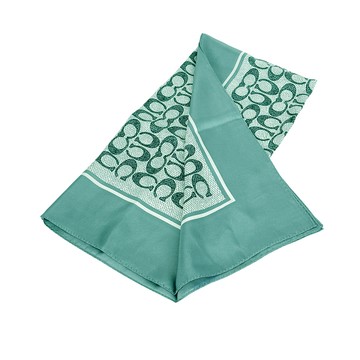 COACH Signature 復古經典標誌真絲方巾(海水藍) C2755 AQM