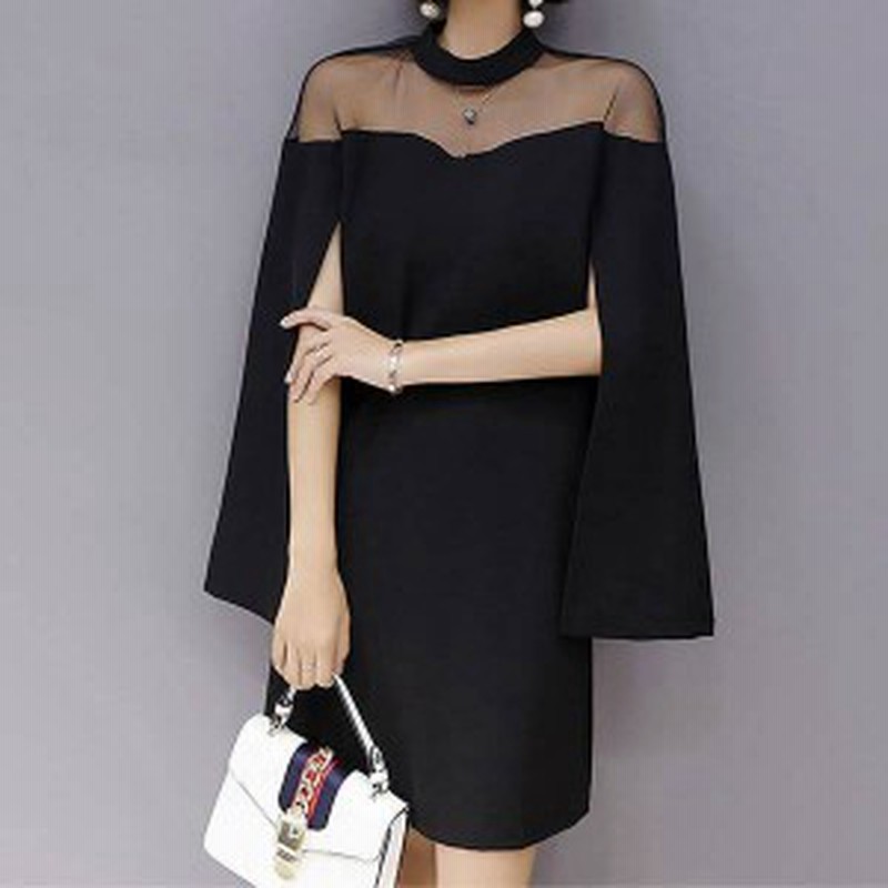 パーティードレス 黒 ワンピースドレス ミニ丈 ケープ風 シースルー セクシー きれいめ 上品 二次会 お呼ばれ 成人式 披露宴 フォーマル 通販 Lineポイント最大1 0 Get Lineショッピング