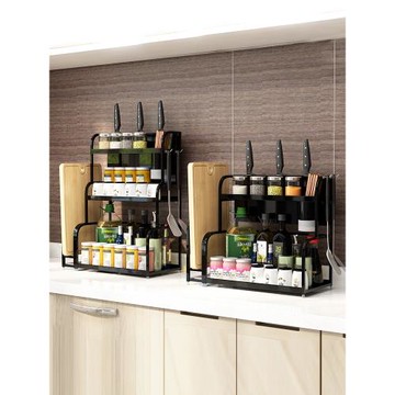 烤漆德國304不銹鋼3層黑色廚房調料品置物架用品多功能家用收納架