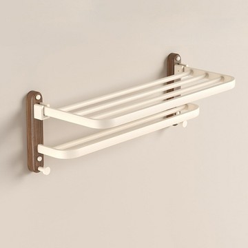 ??快速出貨 可開發票 胡桃木浴室浴巾架實木衛生間置物架衛浴掛件套裝奶油白毛巾架白色