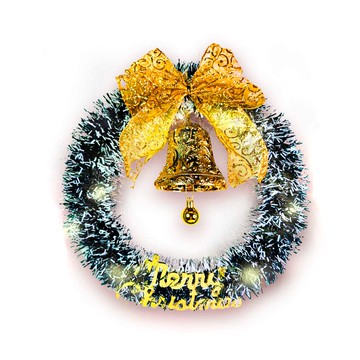 摩達客 14吋風尚雅墨綠刷白系金蔥彎絲聖誕花圈+20燈LED暖白光燈串 本島免運費