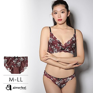 aimerfeel 黑白花卉交叉蕾絲 三角內褲-605921-BO