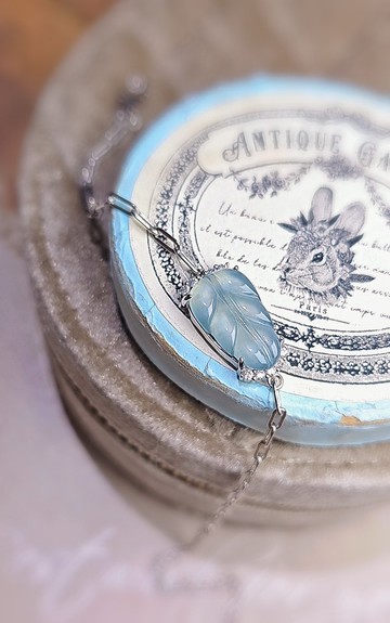 一夜暴富|仙氣冰玻藍翡放光葉子|A貨翡翠純銀簡約手鏈