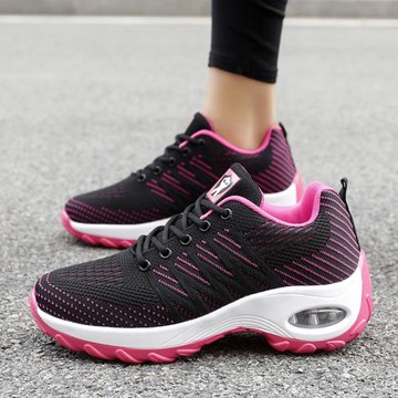 女鞋百搭媽媽鞋運動休閑鞋坡跟旅游鞋網面透氣搖搖鞋女厚底舞蹈鞋