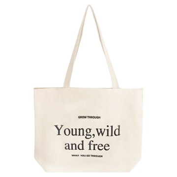 Sayaka 紗彌佳 日本原宿 個性潮流文字 肩背帆布包 Young款 TGB22100001-2  350 x 400 x 50mm  白色